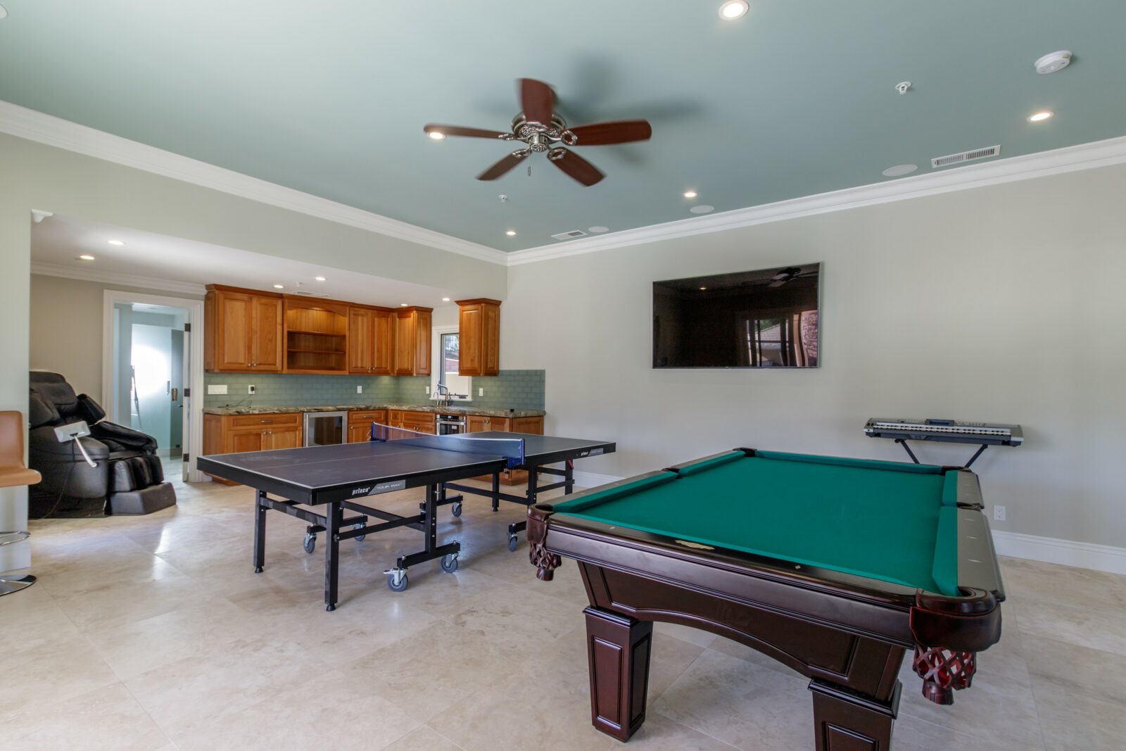 Custom Game Room with Table Tennis and Snooker Board designed in Silicon Valley Area